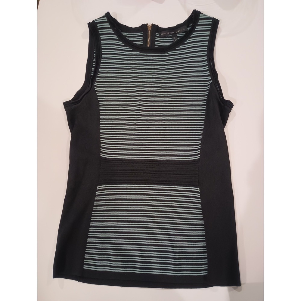 White House Black Market WHBM Knit Top Sleeveless Stripes Black Aquifer Size S